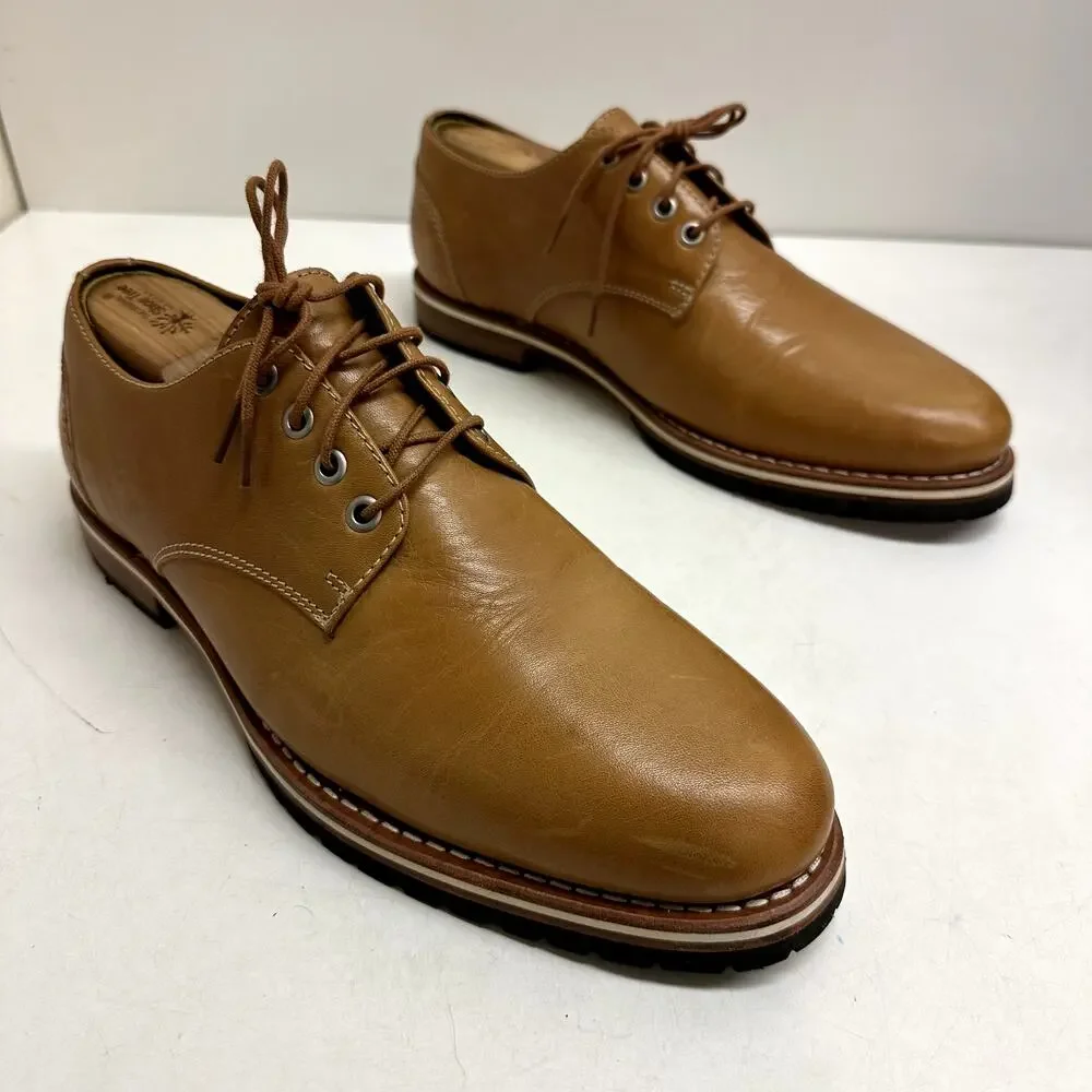 NWOT Helm Nils Blucher Plain Toe Derby Tan Box Leather Made in Brazil US 11 D